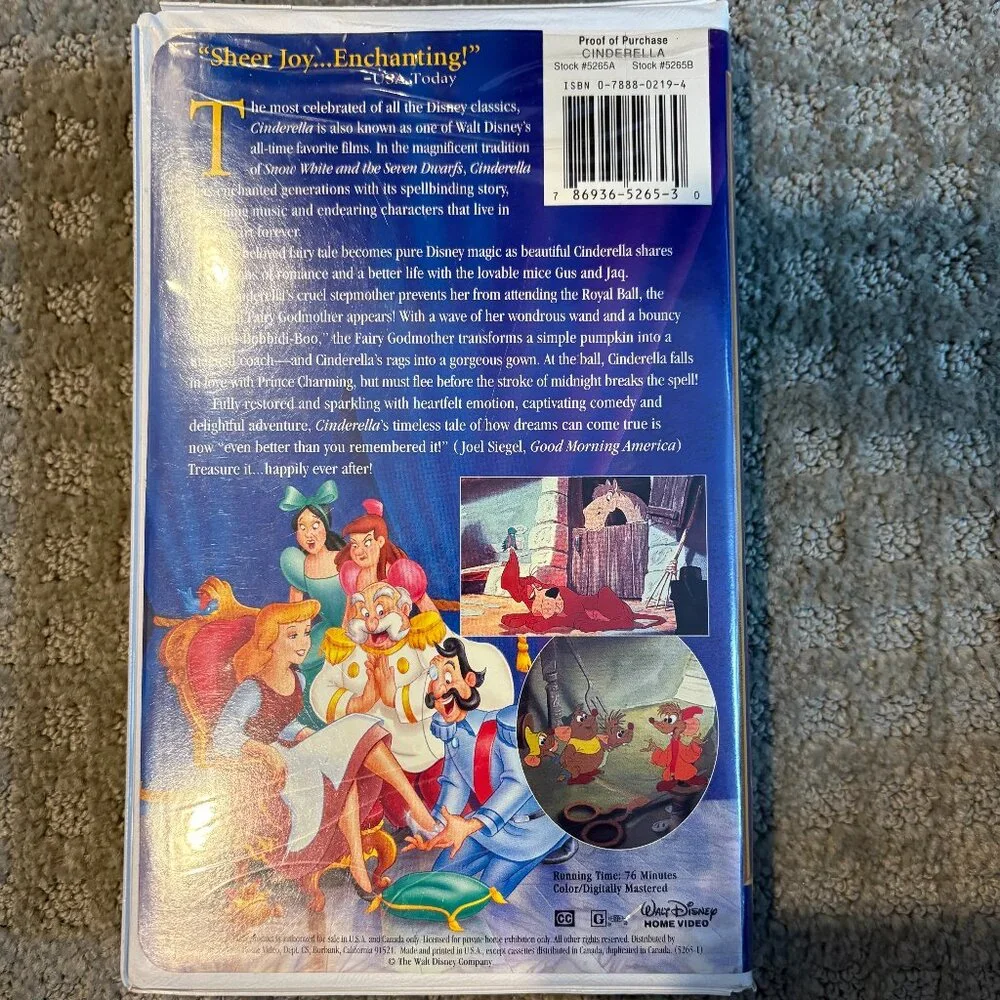 Walt Disney's Cinderella (VHS Tape, 1988)